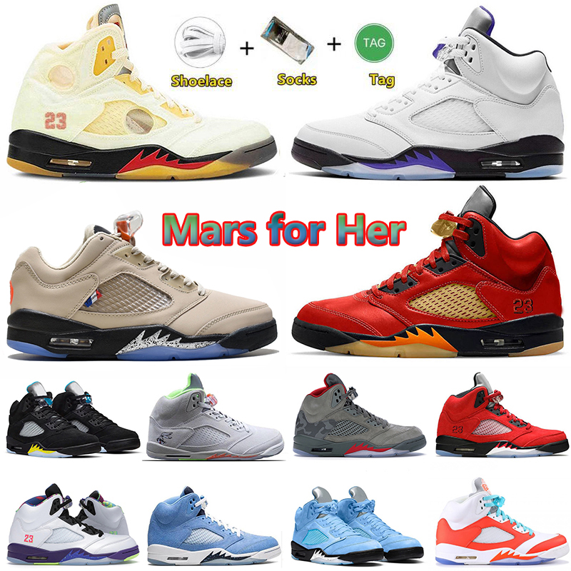 

5 5s Easter Mens Basketball Shoes Concord University Racer Blue Quai 54 UNC Anthracite Raging Bull Mars for Her Off DJ Khaled White x Sail Trainers Sports Sneakers, Item.16 metallic silver 40-47