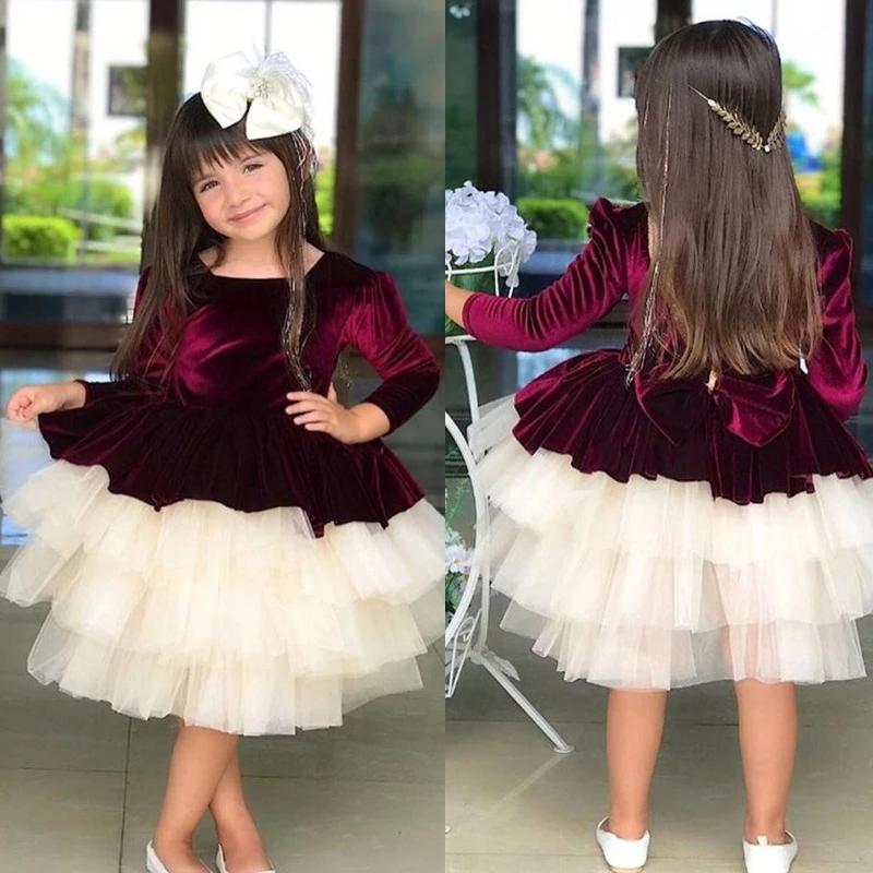 Girl's Dresses Velvet Puffy Flower Girl Long Sleeves Illusion Back Wedding Party Bow Birthday Gowns WinterGirl's, Picture color
Girl's Dresses Velvet Puffy Flower Girl Long Sleeves Illusion Back Wedding Party Bow Birthday Gowns WinterGirl's, Picture color