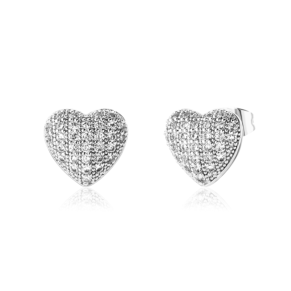 New in Cute Bling Heart Stud Earrings for Women and Men High Quality 18K Gold Plated with Iced Out CZ Stone Cubic Zirconia Earring Studs Hip Hop Fashi