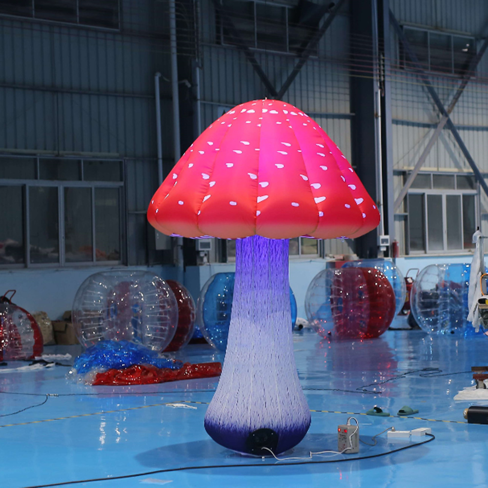 Customized Double Red Giant Inflatable Mushroom With LED And Blower For Outside Christmas Party Stage Event Decorations