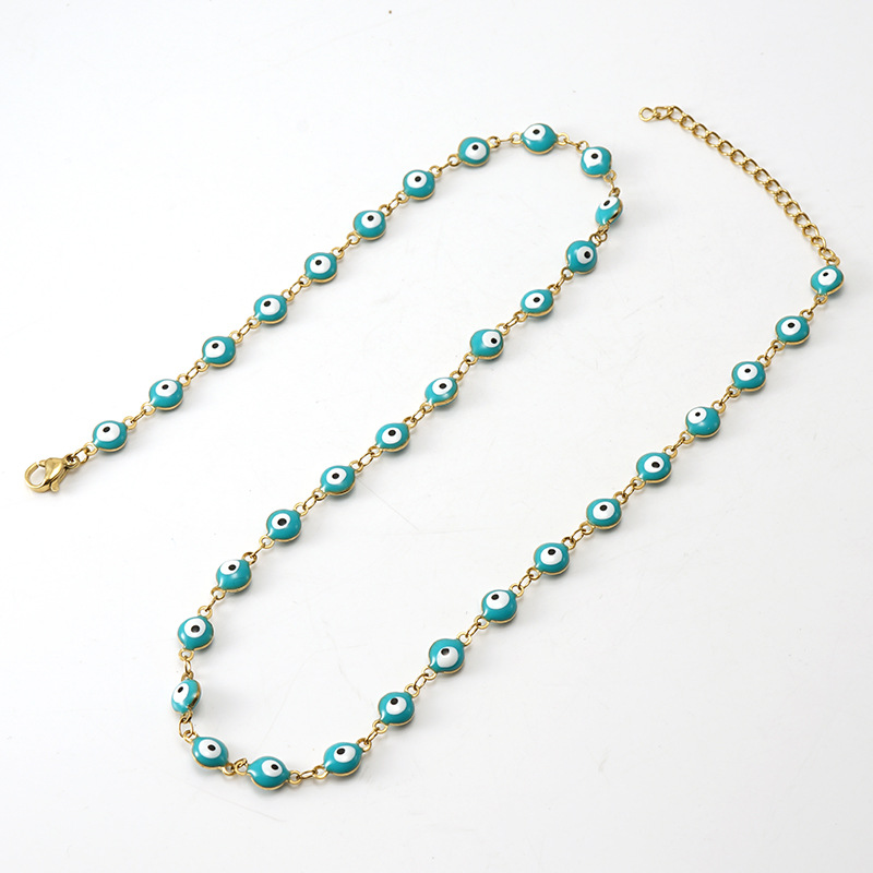 Classic Design Stainless Steel Chain Round Multicolor Evil Eye Necklace Bracelet Fashion Women Jewelry