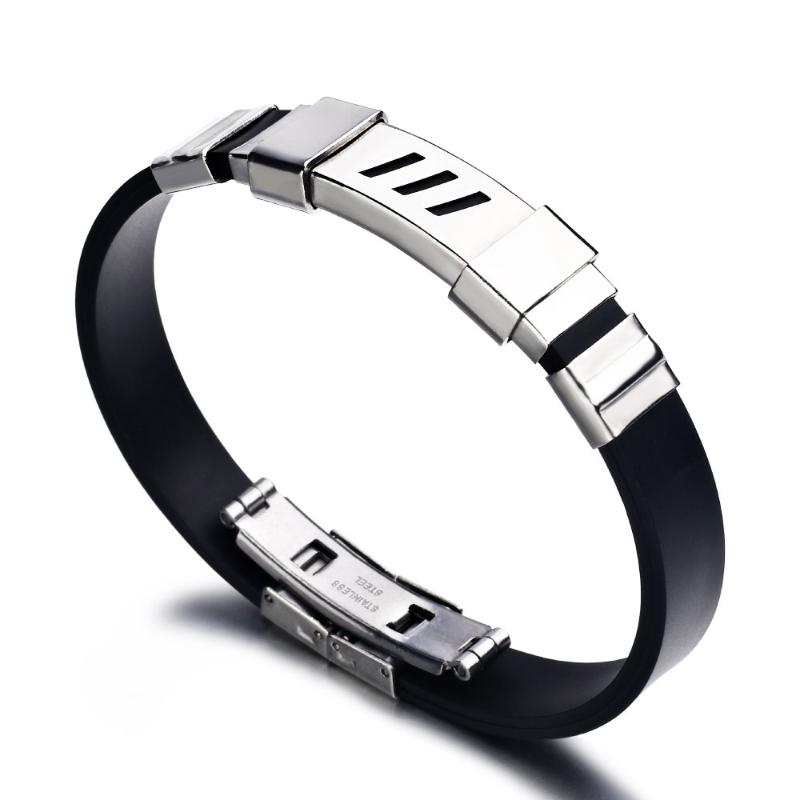 Charm Bracelets Fashion Jewelry Smooth Glossy Silicone Bracelet Vintage Stainless Steel Cuff Men Pulsera HombreCharm
Charm Bracelets Fashion Jewelry Smooth Glossy Silicone Bracelet Vintage Stainless Steel Cuff Men Pulsera HombreCharm