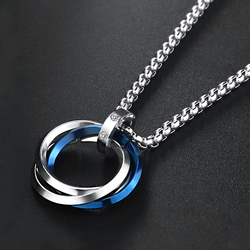 Hip Hop Stainless Steel 3 Circle Rings Pendent Necklace for Men Women Cool Real Gold Plated Black Silver Men Fashion Necklaces Wholesale Fashion Jewel