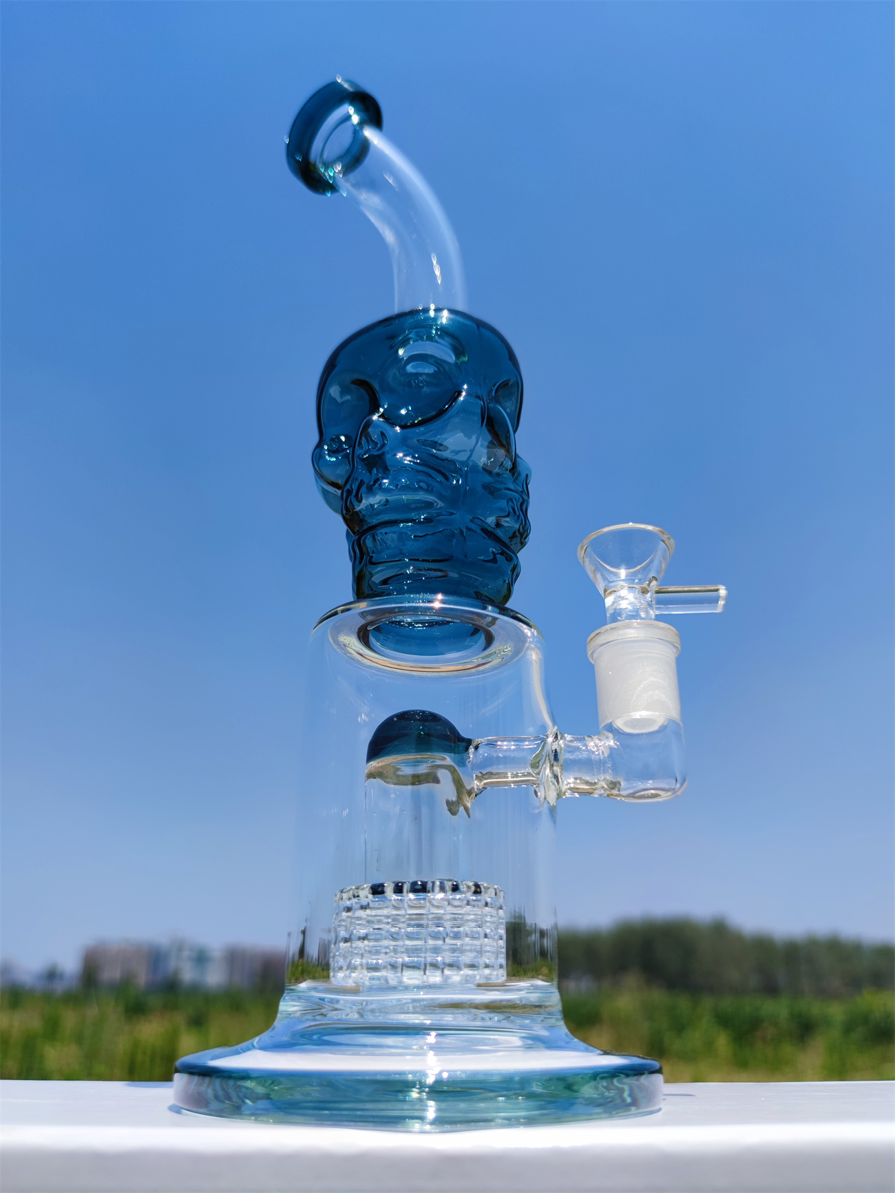 11 inchs Heady Bong Skull Peacork Green Hookahs Tobacco Pipes Filter Thick Glass Water Bongs Smoking Wax Water Pipe Accessories With 14mm Bowl