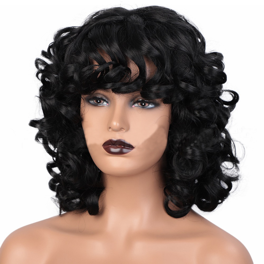 Beautiful High temperature Fiber Big Wave Short Afro Curly Wigs for Woman Black Ombre Brown Color