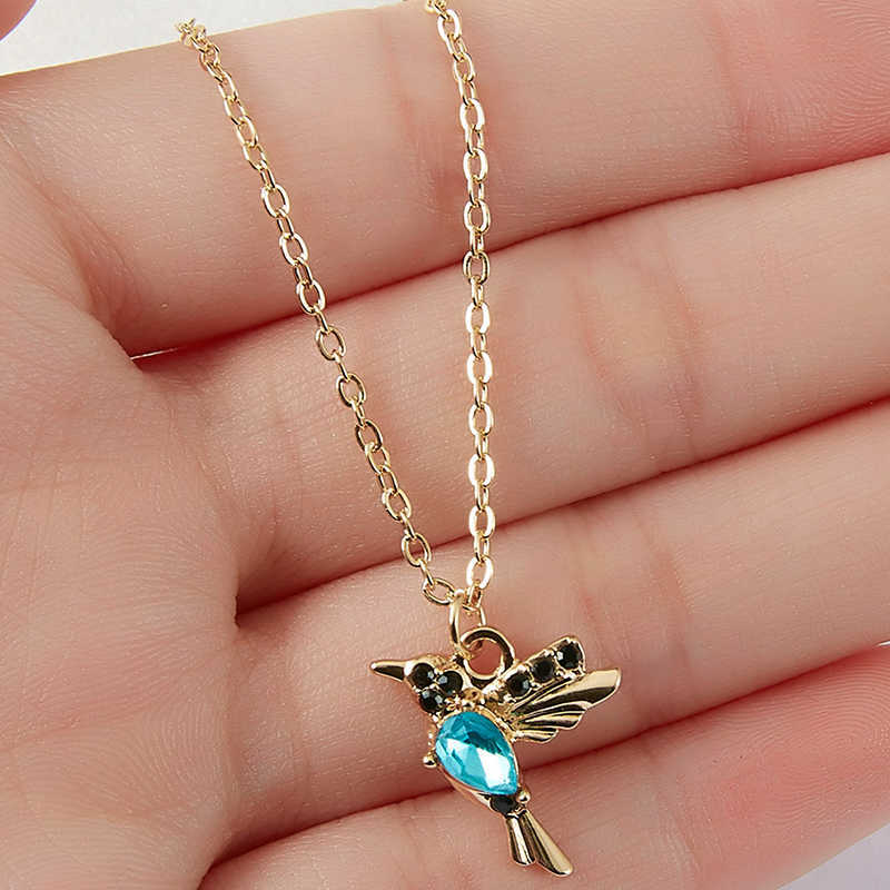 For Animal Hummingbird Necklaces New Crystal Women Fashion Jewelry Gold Color Chain Birds Pendant Choker Collares Mujer