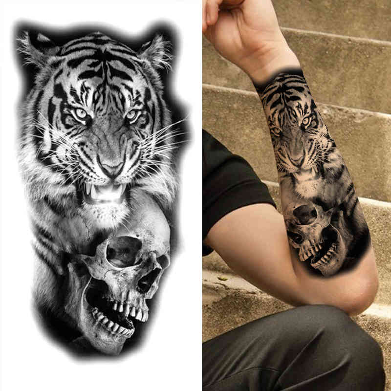 NXY Temporary Tattoo Forest Tiger s for Men Women Kids Lion Skull Cross Sticker Black Compass Skeleton Tatoos Leg Thigh 0330
