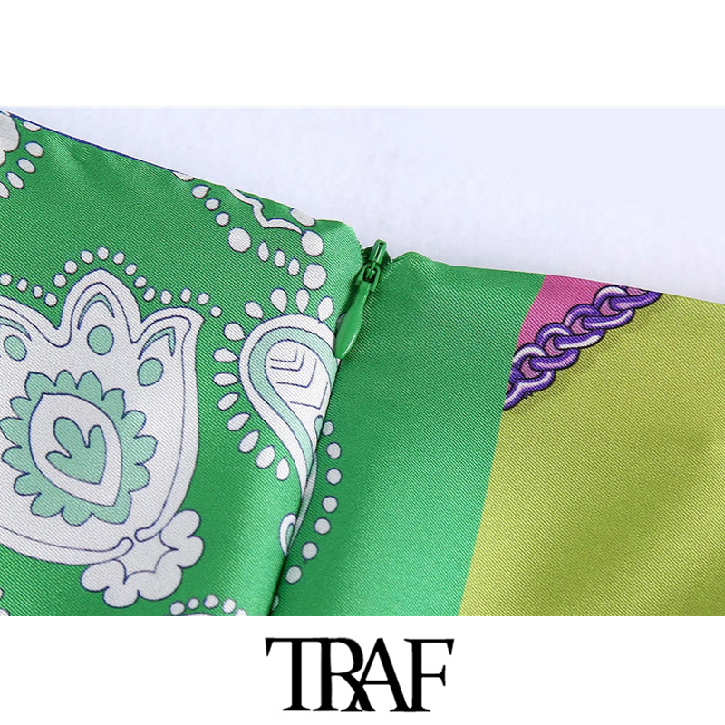 TRAF Women Chic Fashion With Knot Printed Front Vents Midi Skirt Vintage High Waist Back Zipper Female Skirts Mujer 220322