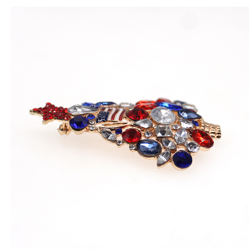 10 Pcs/Lot Custom American Flag Brooch Crystal Rhinestone Christmas Tree Shape 4th of July USA Patriotic Pins For Gift/Decoration