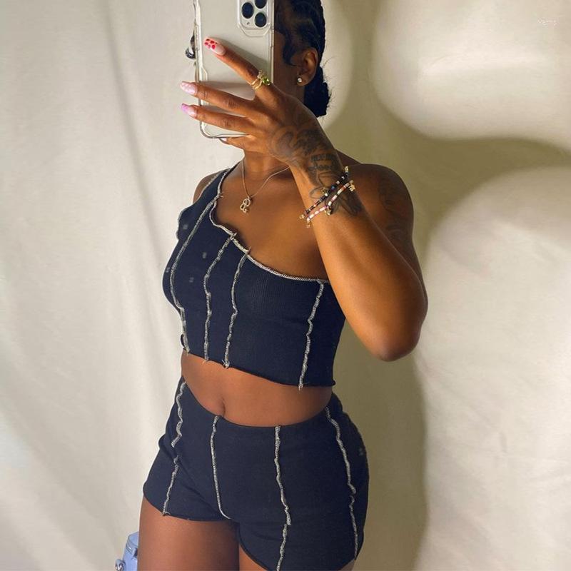Women' Tracksuits Two Piece Set Women Sleeveless One Shoulder Top And Short Pants Summer Woman Clothes Fashion Patchwork Streetwear, White
Women' Tracksuits Two Piece Set Women Sleeveless One Shoulder Top And Short Pants Summer Woman Clothes Fashion Patchwork Streetwear, White