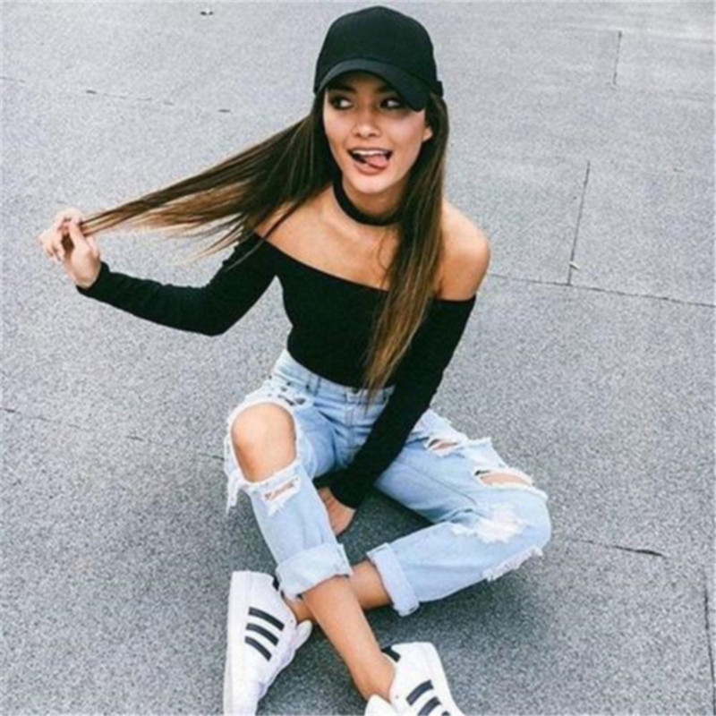 Women Off Shoulder Crop Top T Shirts Long Sleeve Short shirts For Clothing Fashion Black shirt Tops Tees Korean Style 220714