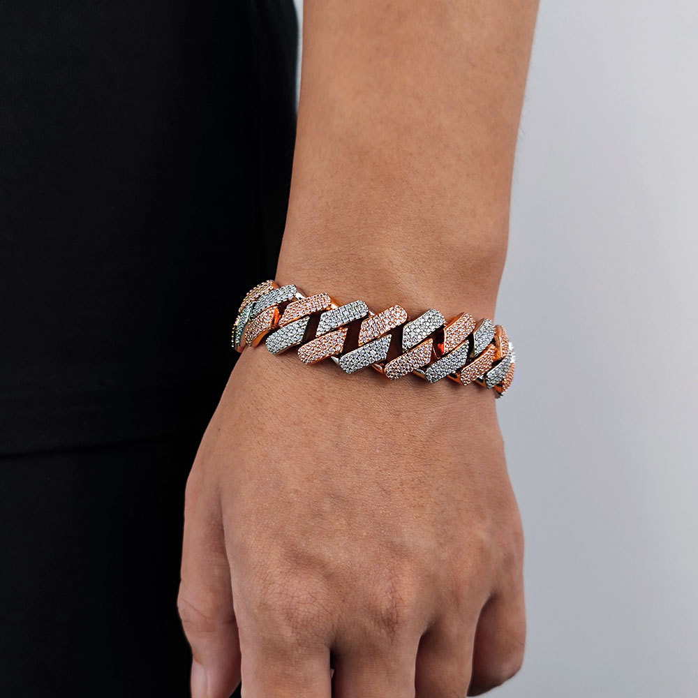 Width 20mm Bling Chains Double Gold Colors Bling moissanite Stone Miami Cuban Chain Necklace Bracelet Jewelry for Men Punk Jewelry Heavy Chains