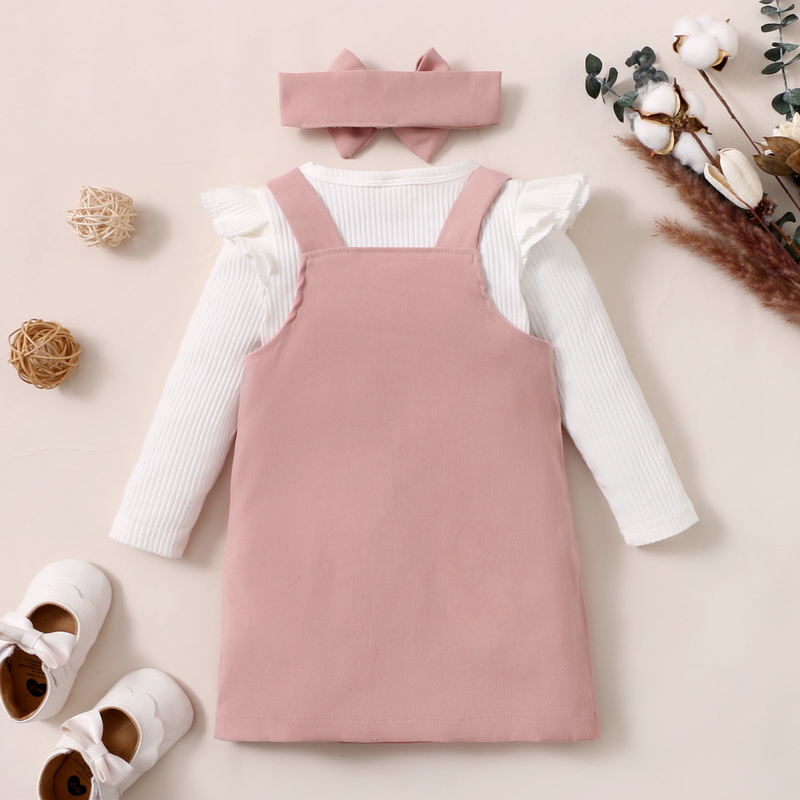 Ma&Baby 1-5Y Cute Toddler Kid Girls Clothes Set Knitted Ruffles Tops Sweaters Button Dress Overalls Autumn Spring Outfits DD43 220507