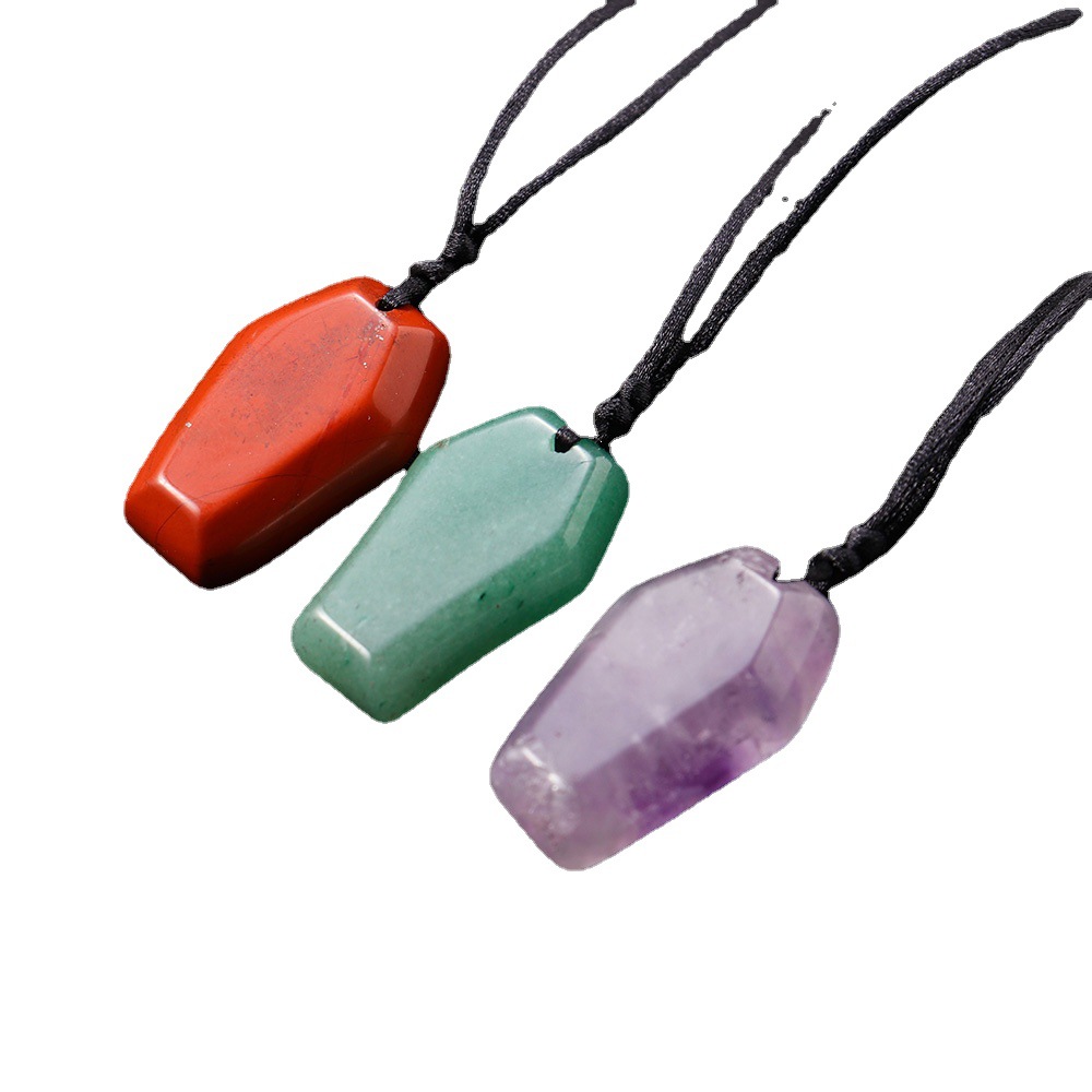 Natural Stone Geometric coffin Shape Pendant Quartz Agates Healing Crystal Tiger Eye Amethyst Charms Chakra Necklace Jewelry
