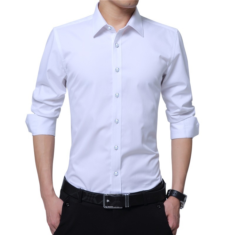 Men Dress Shirt Fashion Long Sleeve Business Social Male Solid Color Button Down Collar Plus Size Work White Black 220322