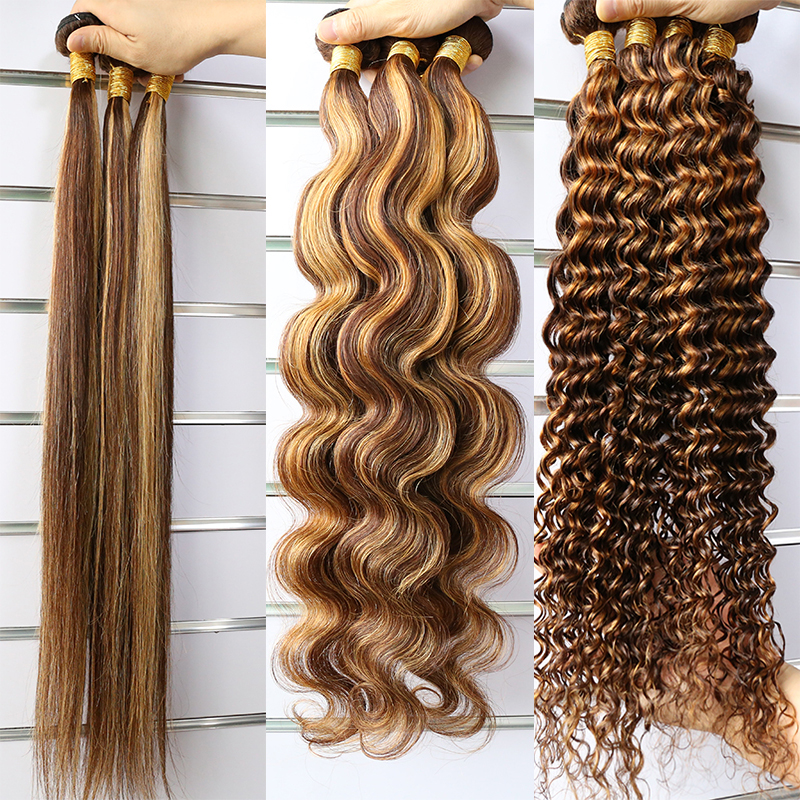 Piano Color ombre Ponytail hair piece wrap around Brazilian P4/27 Natural Hairpiece Real Human Hair Clip In Extensions Remy 120g
