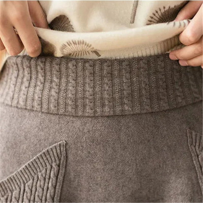 High Waist Women Winter Wool Knitting Long Skirts Faldas Jupe Femme Saia Korean Office Ladies Vintage Black Skirt With Pocket 220317
