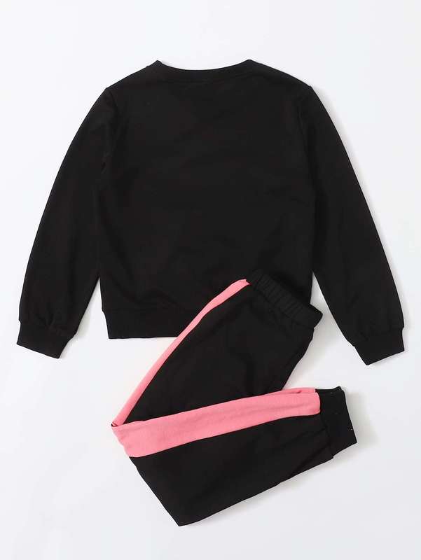 Girls Leopard and Colorblock Print Pullover & Sweatpants Set SHE