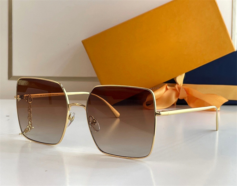 Image of Fashion luxury designer charm square sunglasses for women avant-garde metal pendant glasses summer elegant glamorous style Anti-Ultraviolet