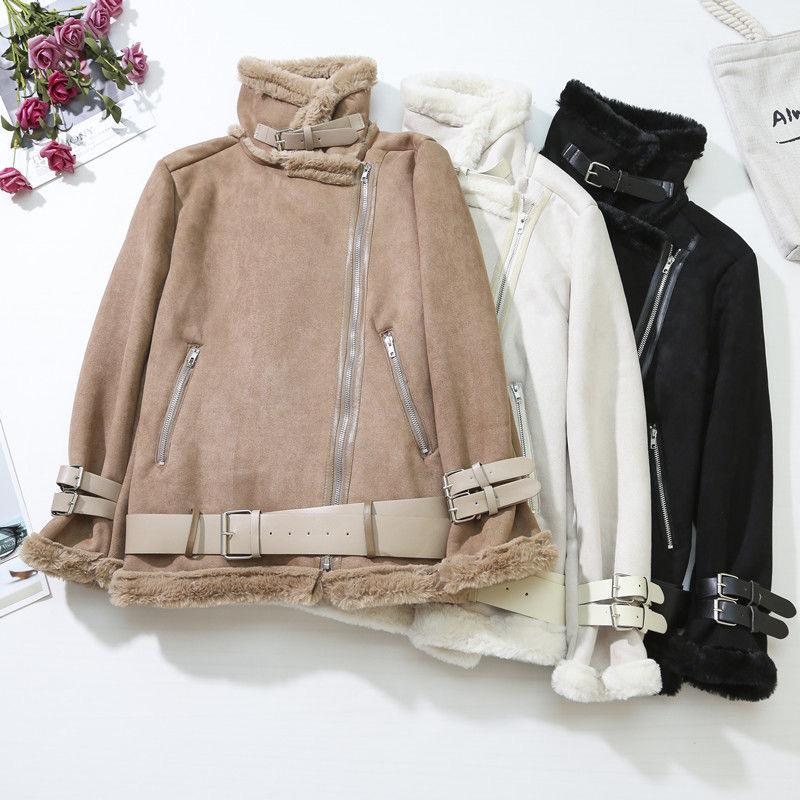 Women' Leather & Faux Winter Suede Jackets Women Fur Casual Jacket With Belts Thick Warm Lambwool Coat Lady Oversize Motorcycle WindbreakeW, Lambswool khaki
Women' Leather & Faux Winter Suede Jackets Women Fur Casual Jacket With Belts Thick Warm Lambwool Coat Lady Oversize Motorcycle WindbreakeW, Lambswool khaki
