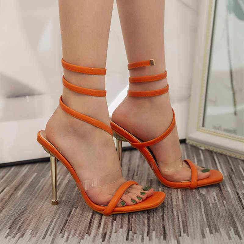 Women Sandals Thin High Heels Ankle Wrap Ladies Shoes Square Toe Pumps Snake Pattern Summer Sandals Heels Women 2022 Fashion AA220316