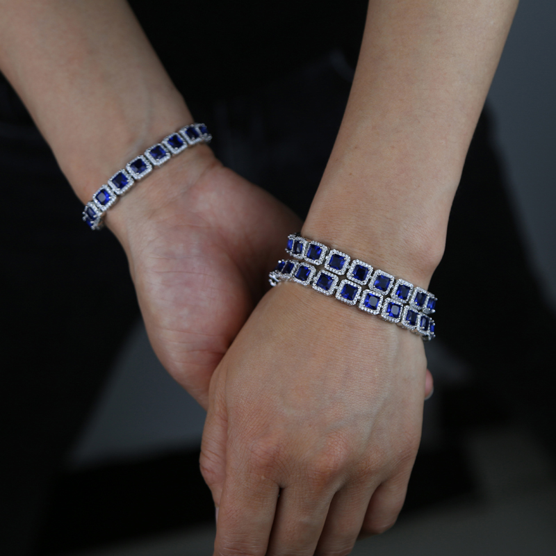 5mm sqaure sapphire cubic zircon paved tennis chain bracelet with silver plated hip hop jewely for women men boy punk new styles wholesale