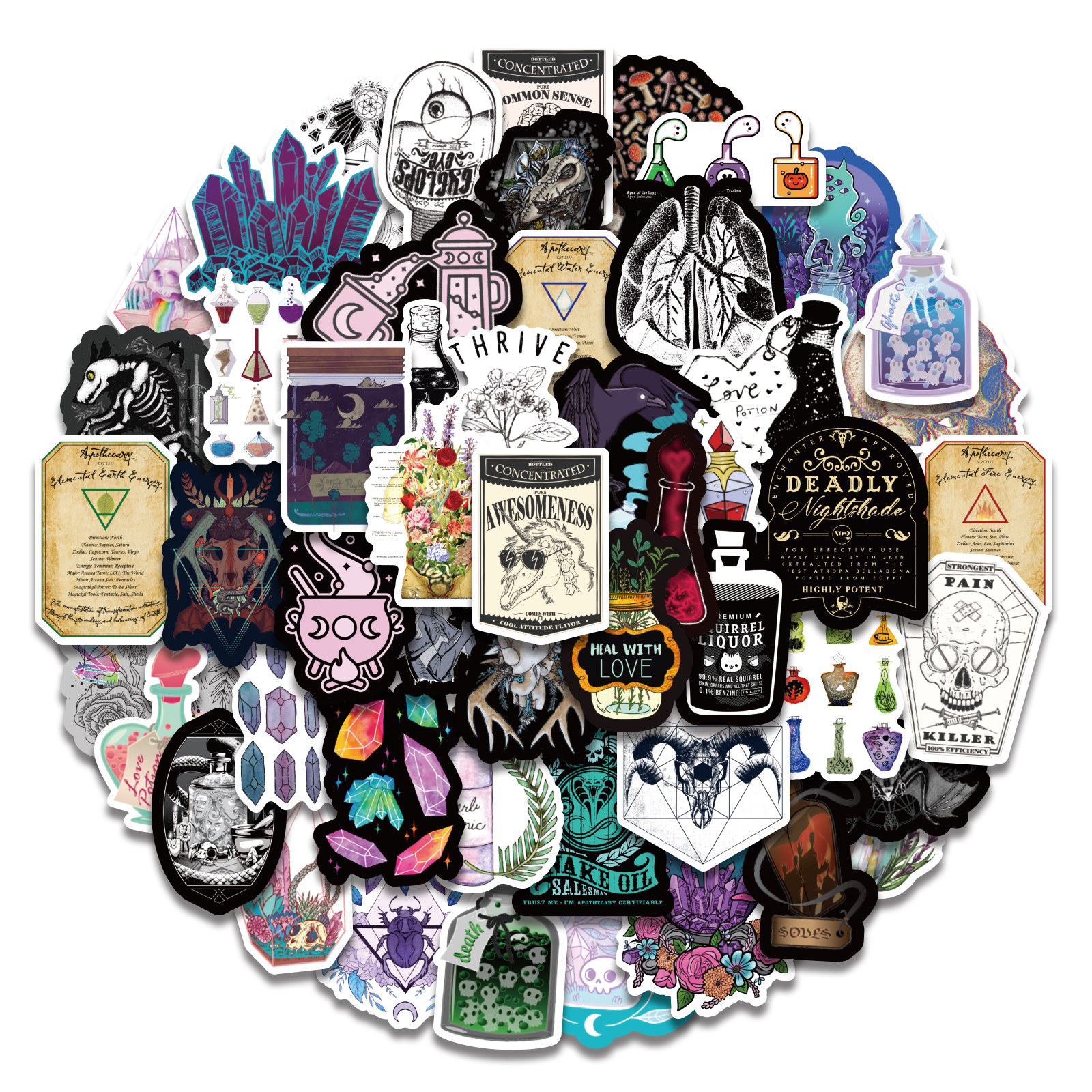 50PCS Lot Mix Skeleton Bottle Cartoon Car Stickers For Kids Diy Laptop Toys Skateboard Phone Case Notebook Decals Water