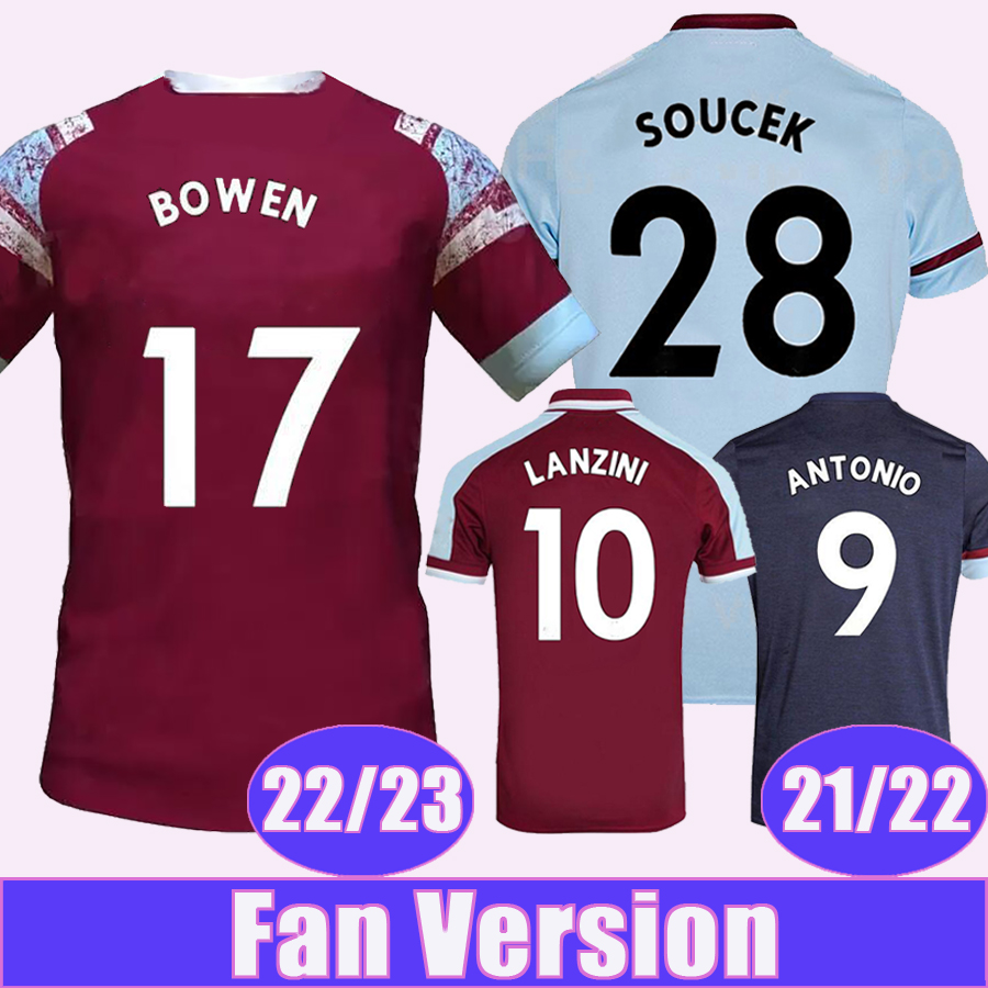 21 22 23 BOWEN LANZINI Mens Soccer Jerseys RICE ANTONIO SOUCEK BENRAHMA DIOP YARMOLENKO Home Red Away Blue 3rd Black Short Sleeve Football Shirt, Qm1781 21 22 3rd premie. leagu. patch
21 22 23 BOWEN LANZINI Mens Soccer Jerseys RICE ANTONIO SOUCEK BENRAHMA DIOP YARMOLENKO Home Red Away Blue 3rd Black Short Sleeve Football Shirt, Qm1781 21 22 3rd premie. leagu. patch