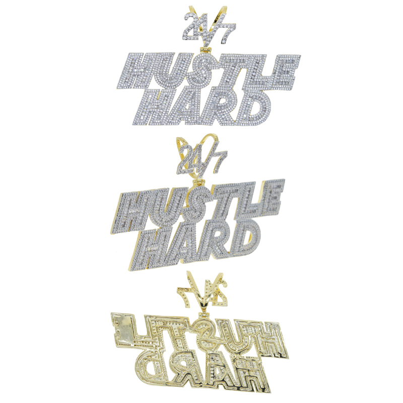 Custom Name Necklace Hustle Hard Letter with Rope Chain Iced Out Bling 5A Cubic Zirconia Cz Paved Fashion Hiphop Rock Jewelry
