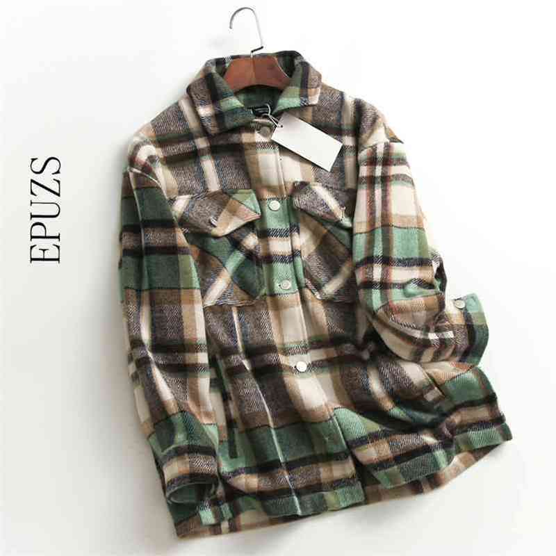 Fashion women Plaid jacket winter coat Long Sleeve coats and s Oversized 210521
Fashion women Plaid jacket winter coat Long Sleeve coats and s Oversized 210521