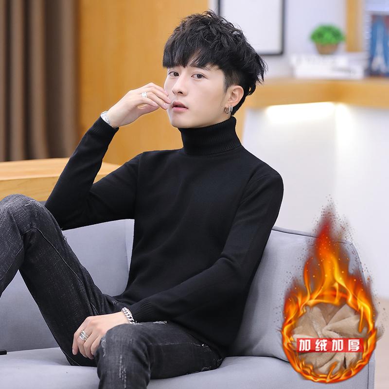 Men's Sweaters Men's Turtleneck Fall/Winter Keep Warm Knitted Sweater Solid Colour Slim Male Pullover Basic Men Bottoming ShirtMen's, Black