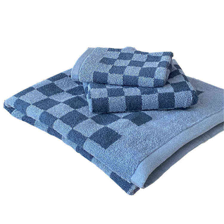 Ins Long-Staple Cotton Checkered Yarn-Dyed Towel Pure Cotton Plaid Contrast Color Soft Skin-Friendly Towel Plaid Bath Towel L220708