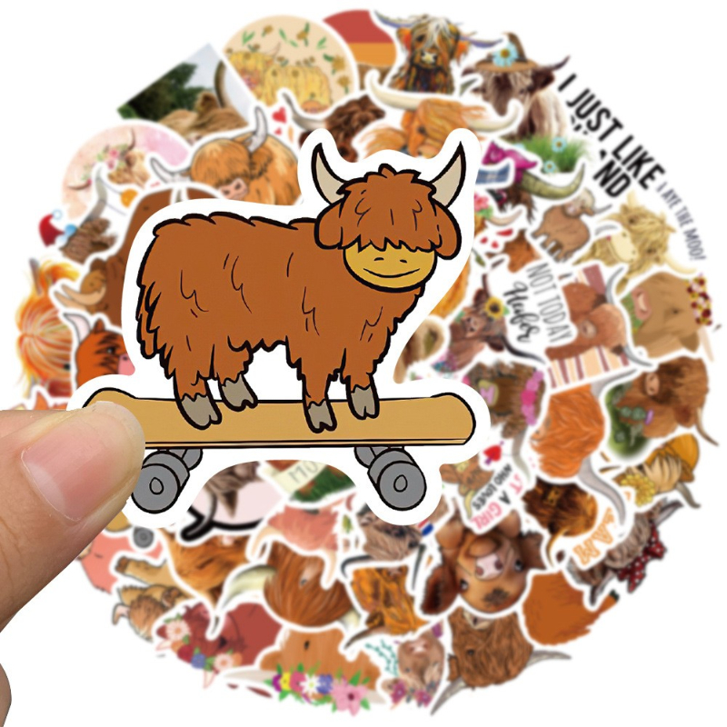 50Pcs/Lot Cute and funny Highland cattle Sticker kyloe Cow Stickers Graffiti Kids Toy Skateboard Phone Laptop Luggage Sticker Decals