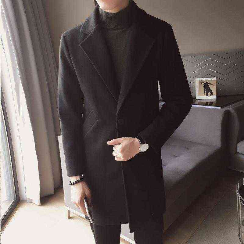 Men's Wool & Blends Single Button Men Trench Coat Windbreaker Korean Long Mens Tweed Leisure Trend Brand Fashion Chaqueta Invierno Hombre T220810