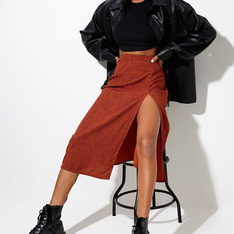 Jocoo Jolee Elegant Leopard Floral Printing Long Skirt Women Sexy High Waist Split Midi Skirts Office Lady Bodycon A Line Skirts 220701