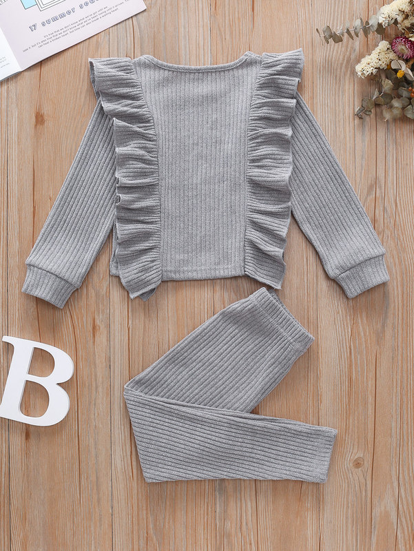 Toddler Girls Solid Ruffle Trim Top & Leggings SHE