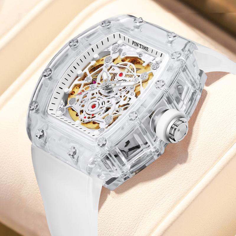 Wristwatches Luxury Silicone Transparent Skeleton Automatic Watch Waterproof Tonneau Men Mechanical WatchesWristwatches, White
Wristwatches Luxury Silicone Transparent Skeleton Automatic Watch Waterproof Tonneau Men Mechanical WatchesWristwatches, White