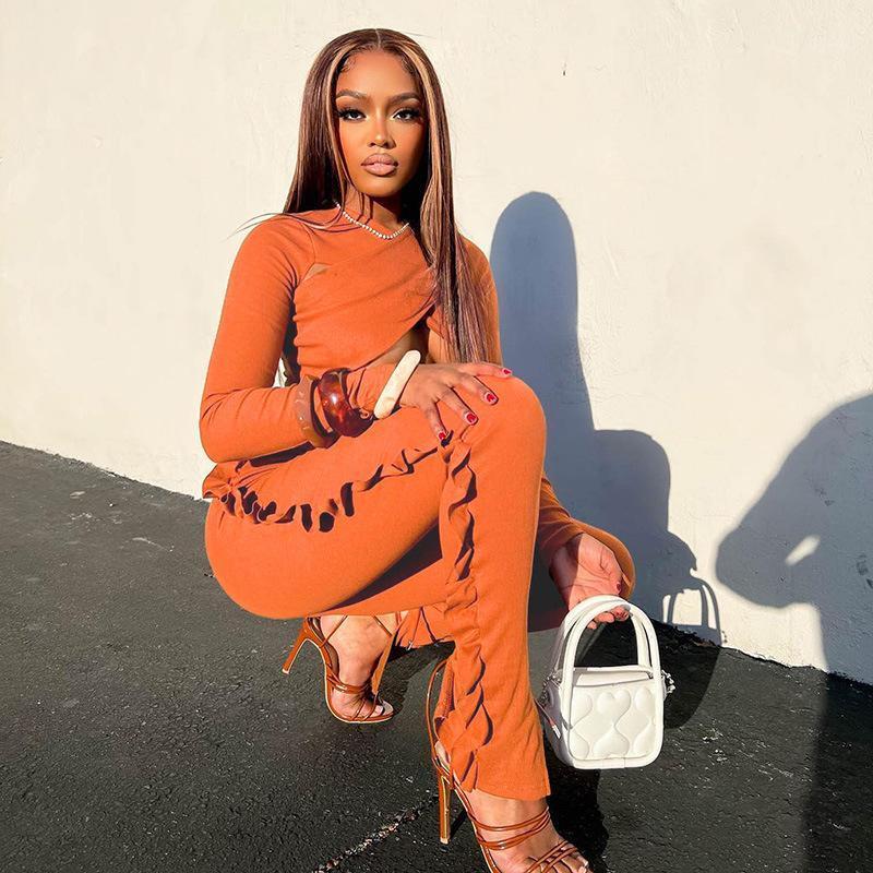 Women' Two Piece Pants Summer Women Sexy 2 Pcs Suit Long Sleeve Hollow Out Crop Tops And Set Fashion Solid Slim Clothes NTZ097, Orange
Women' Two Piece Pants Summer Women Sexy 2 Pcs Suit Long Sleeve Hollow Out Crop Tops And Set Fashion Solid Slim Clothes NTZ097, Orange