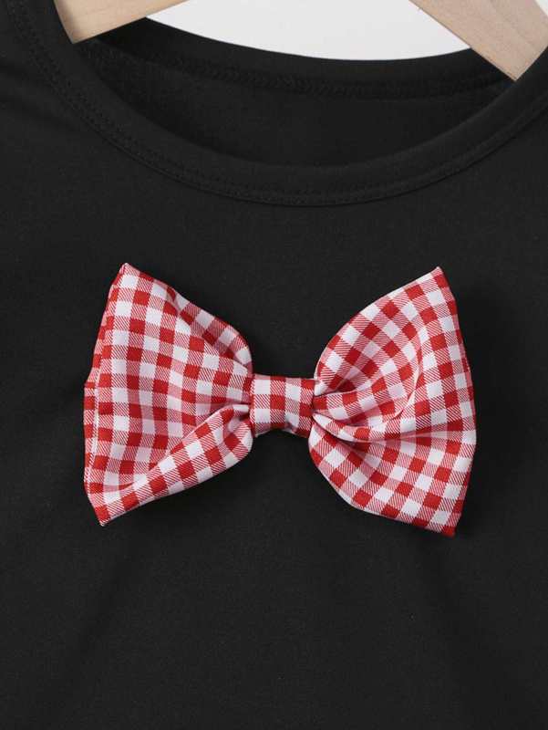 Toddler Girls Gingham Bow Front Puff Sleeve Tee & Skirt SHE