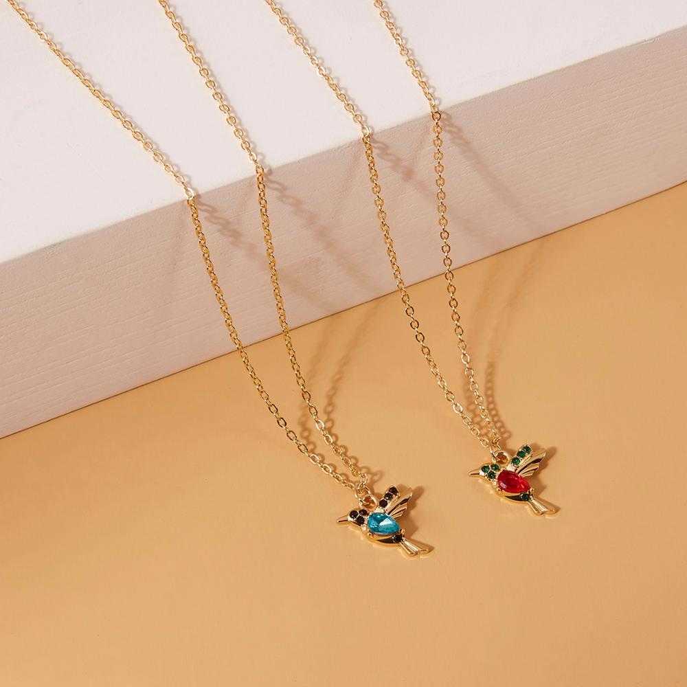 For Animal Hummingbird Necklaces New Crystal Women Fashion Jewelry Gold Color Chain Birds Pendant Choker Collares Mujer