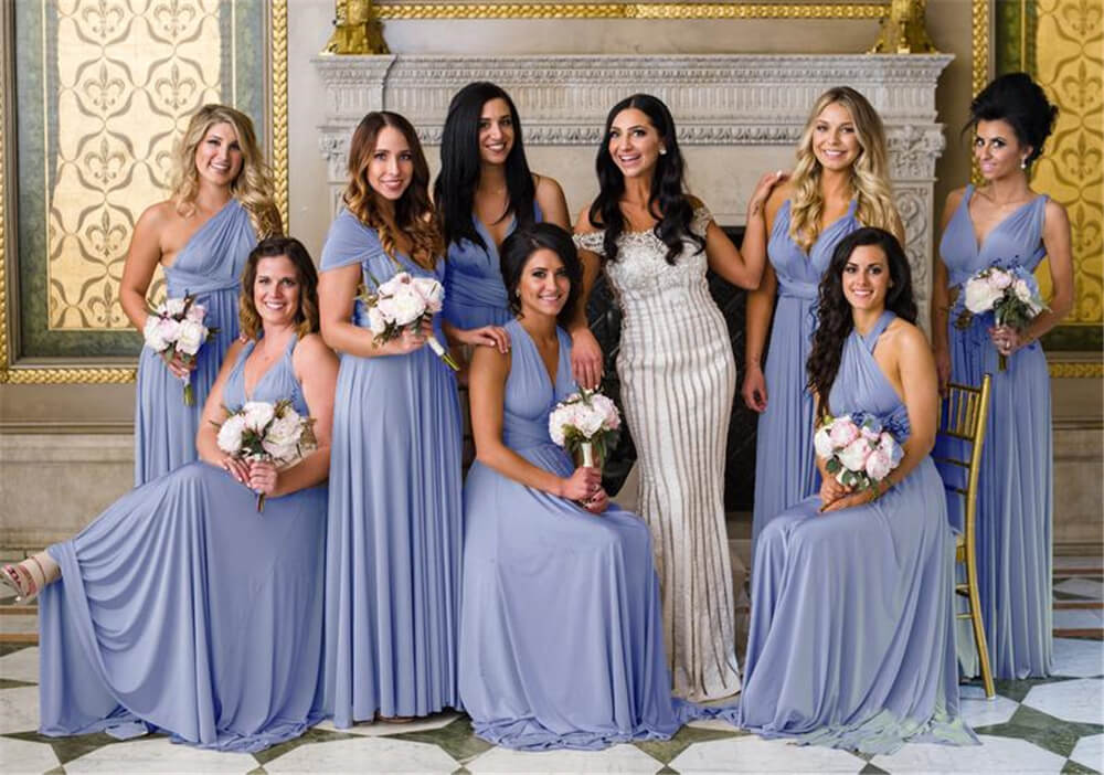 US Stock Bridesmaid Dresses Variable Wearing Ways Top Quality A-e Sleeveless Wine Red Dusty Blue Navy Maid Of Honor Gowns Wedding Guest Wears