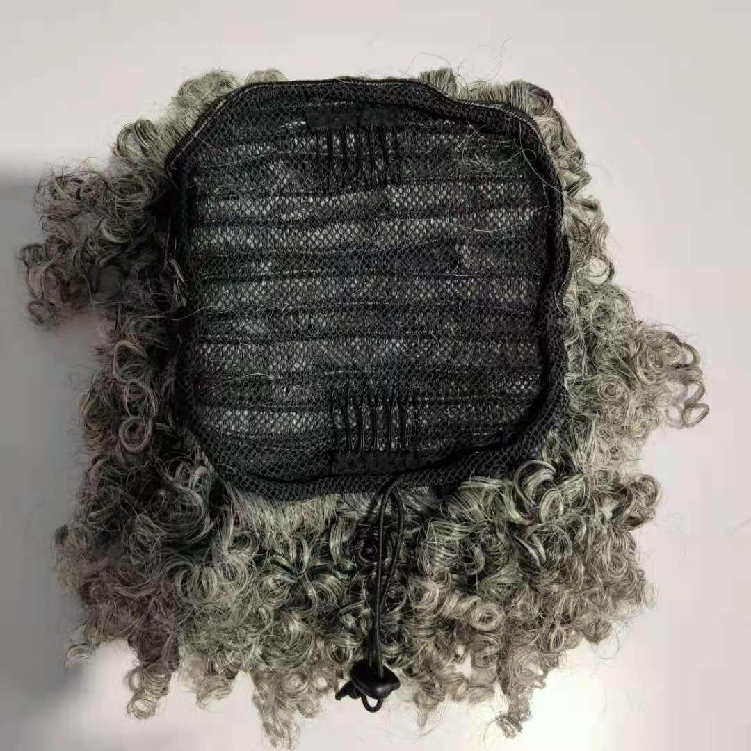 Silver grey human hair pony tail hairpiece wrap around Dye free natural hightlight salt and pepper short 4c afro gray ponytail extension 100g