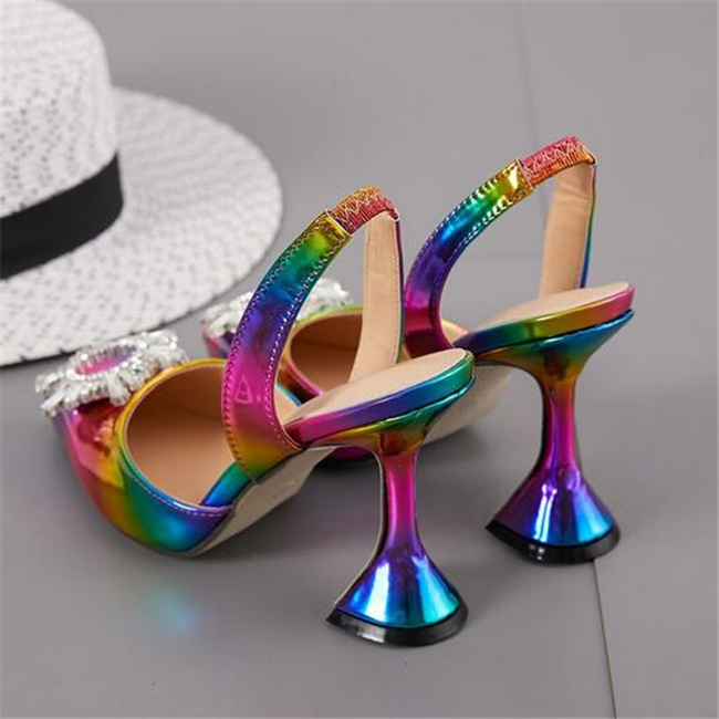Top Quality Womens Sandals Design Crystal Diamond Sun-Flower Women Pointed Toe Pumps Fashion Rainbow Multicolor Strange Cup High Heels