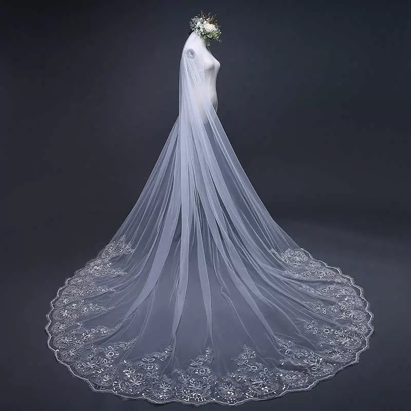 3/4/5 Meter White Ivory Cathedral Wedding Veils Long Lace Edge Bridal Veil with Comb Wedding Accessories Bride Veu Wedding Veil
