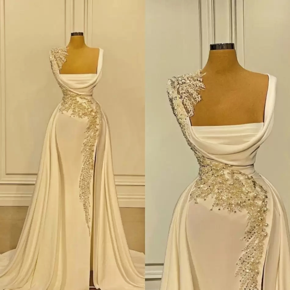 2022 A-Line Wide Straps Square Neckline Beading Prom Dresses With Side Slit Backless Evening Gowns, Yellow 
2022 A-Line Wide Straps Square Neckline Beading Prom Dresses With Side Slit Backless Evening Gowns, Yellow