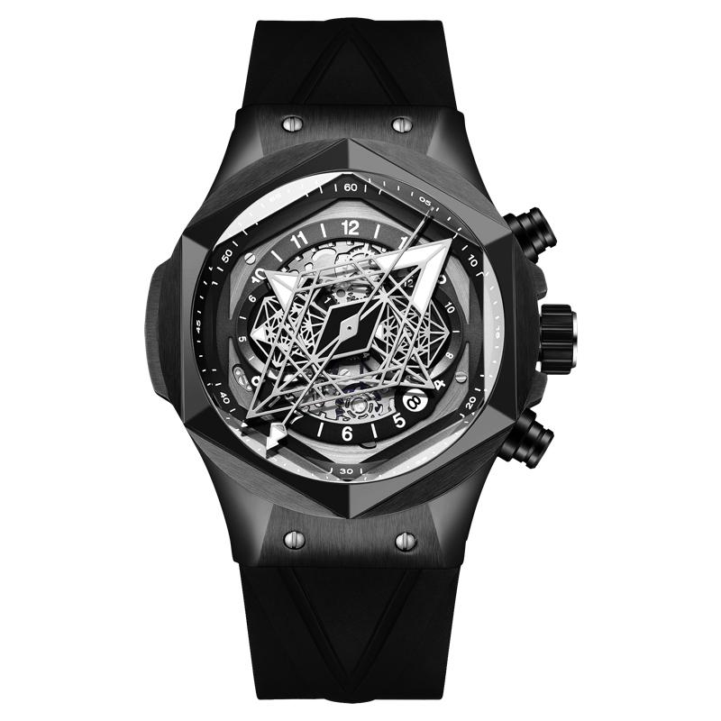 

Wristwatches Mens Luxury Watches Men Automatic Mechanical Wristwatch Luminous Skeleton Month Week Date Hexagonal Bezel Rubber StrapWristwatc, Automatic watch 1