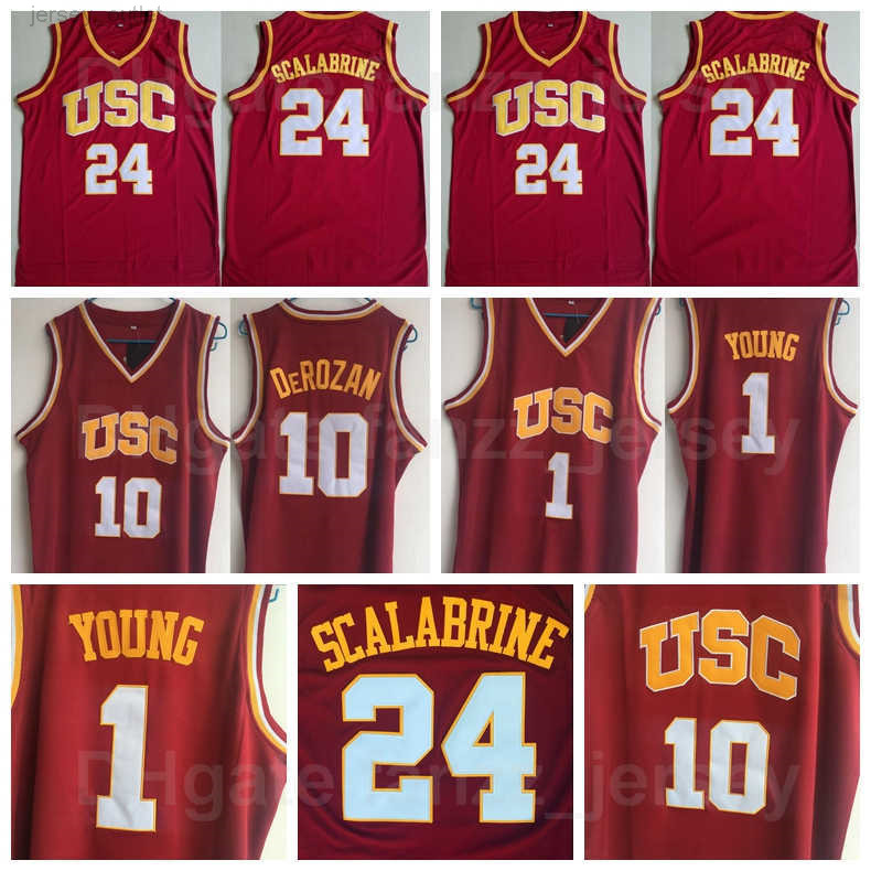 NCAA Basketball USC Trojans College 24 Brian Scalabrine Jerseys Men 1 Nick Young DeMar DeRozan 10 University Red Team Color Embroidery Shirt Brea