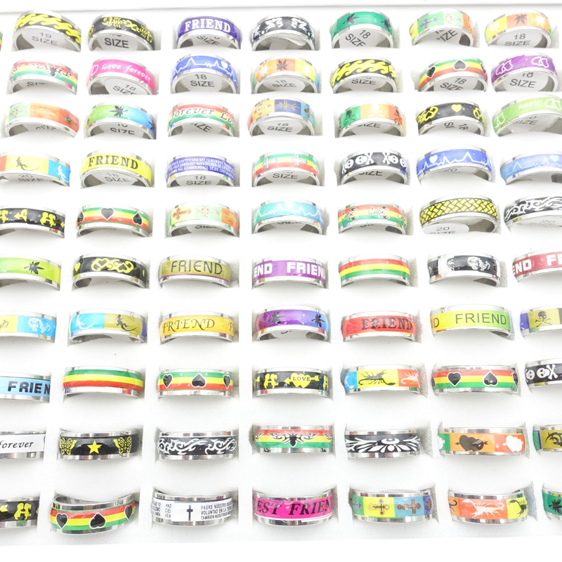 Whole 100pcsLot Band Rings Stainless Steel Luminous Fashion Jewelry For Men Women Sticker Glow in the Dark Party Gift Mix Pat