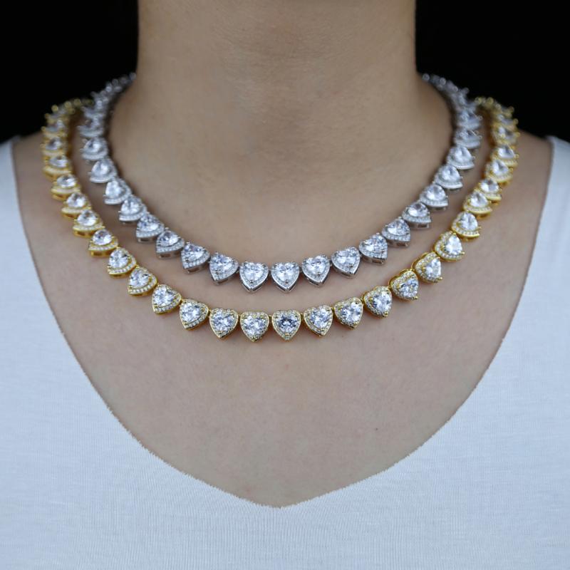 Chokers Iced Out Bling 5A Cubic Zirconia Heart CZ Cluster Necklace For Women Girlfriend Lover Tennis Chain Choker NecklaceChokers ChokersCho