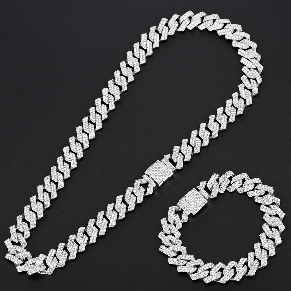 15mm Cuban Link Chain Gold Silver Necklace Bracelet Set Iced Out Crystal Rhinestone Bling Hip hop for Men Women, White
15mm Cuban Link Chain Gold Silver Necklace Bracelet Set Iced Out Crystal Rhinestone Bling Hip hop for Men Women, White